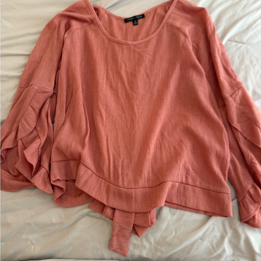 Moa Moa Coral Ruffle Sleeve Blouse